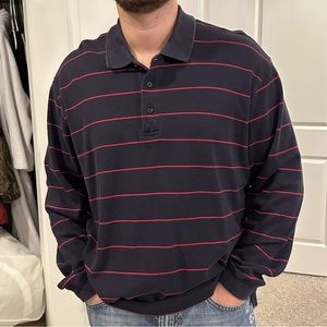 XL Red Striped Land’s End Navy Blue Long Sleeve Polo